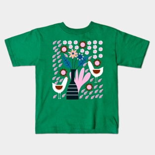 Hens in floral rain Kids T-Shirt